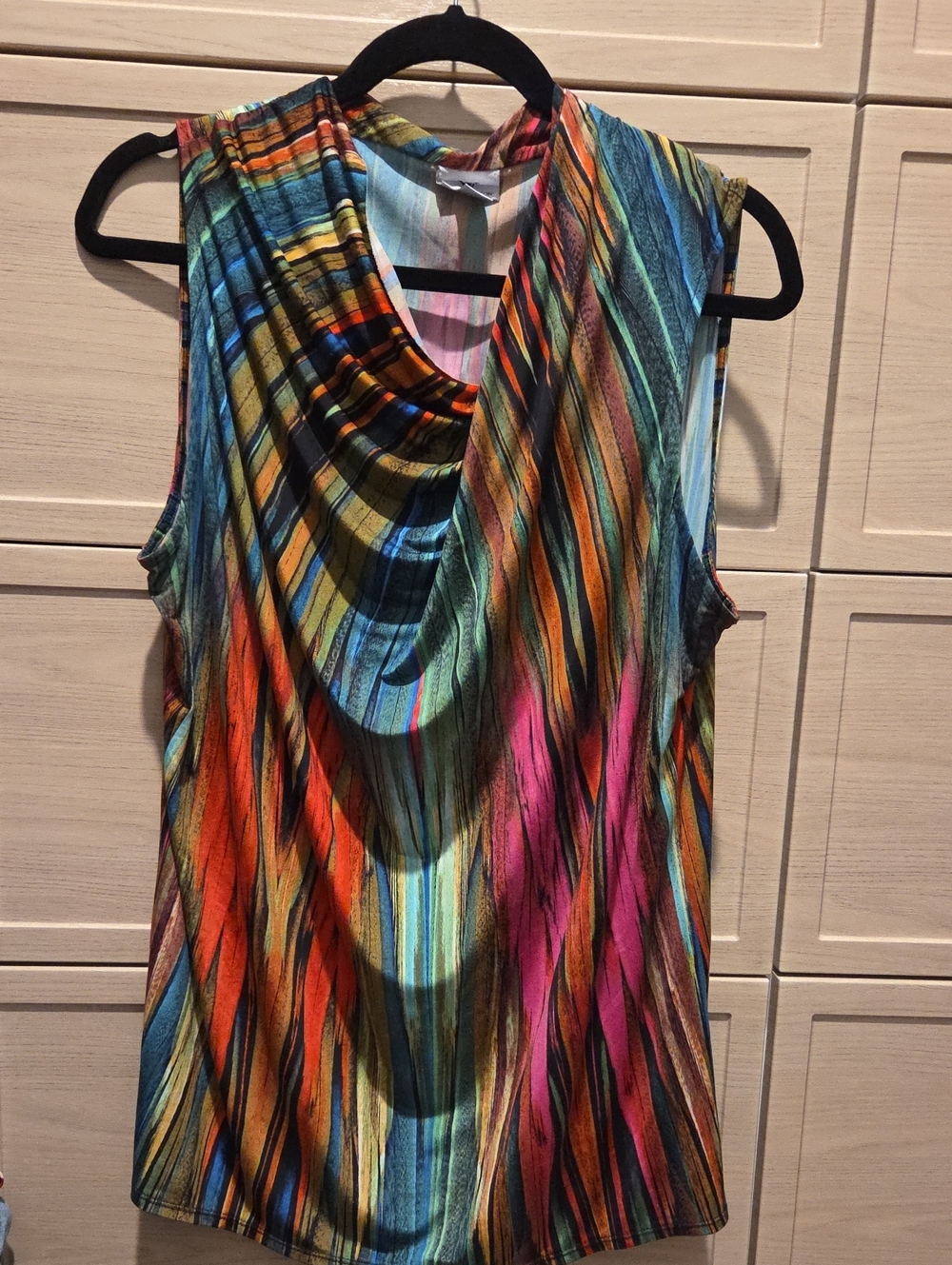 Sleeveless Multicolor Draped Cowl Neck Top